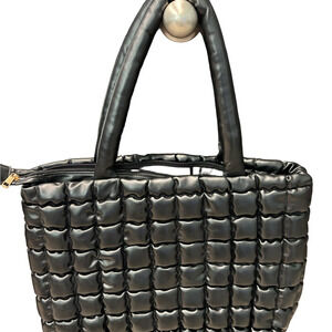 NWOT Elegant Black Quilted PU Leather Tote Bag​